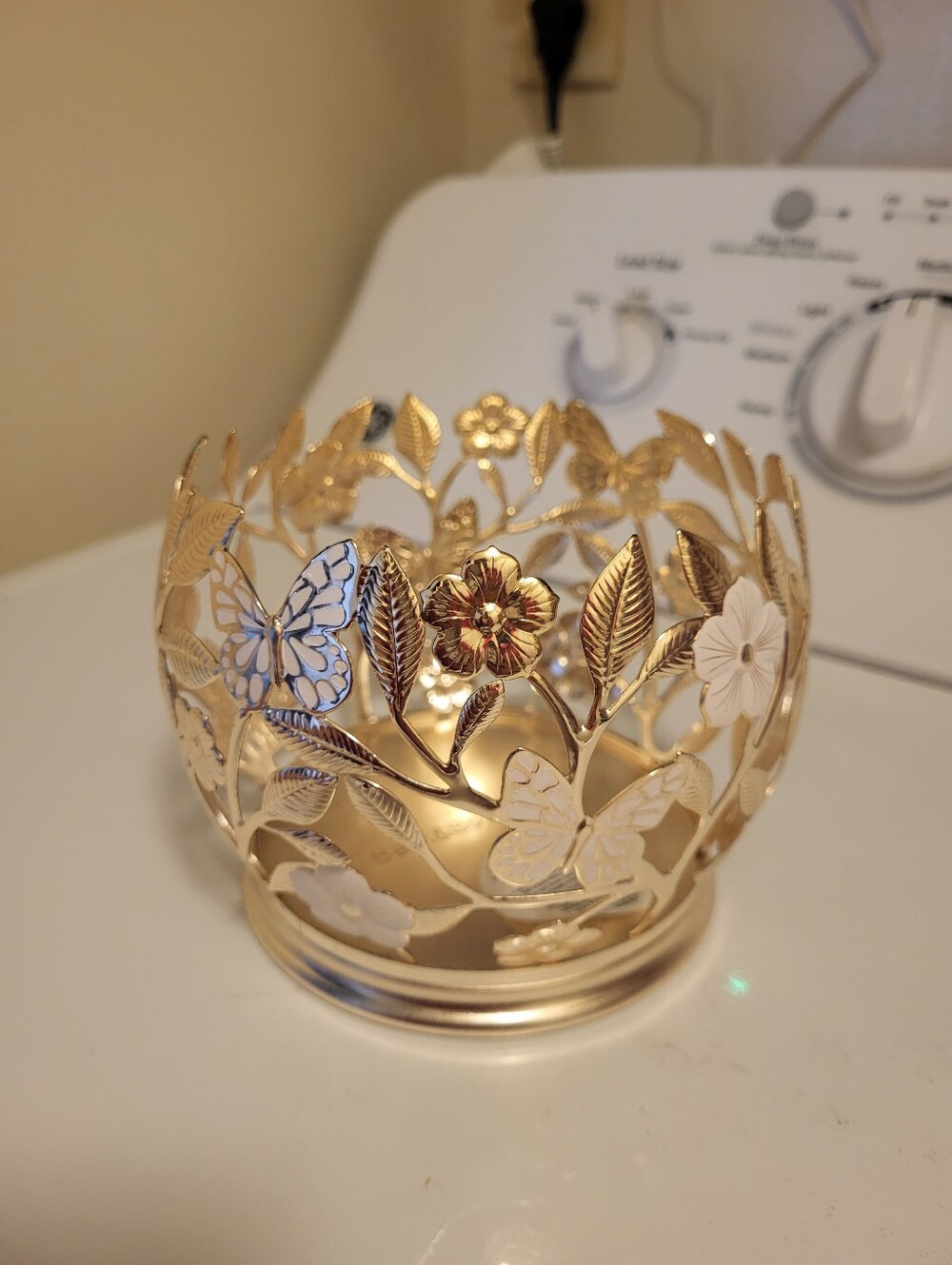 Bath & Body Works Gold and White Floral Butterfly Candle Holder